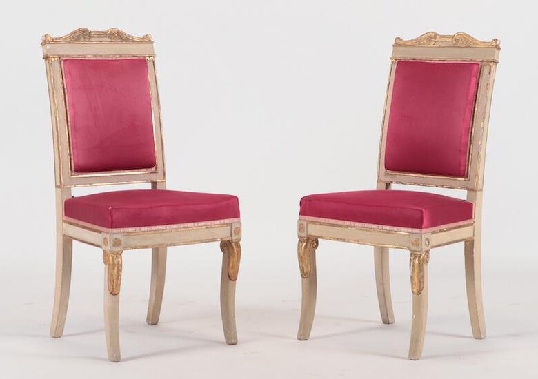 PAIR FRENCH PAINTED GILT EMPIRE SIDE CHAIRS 1840