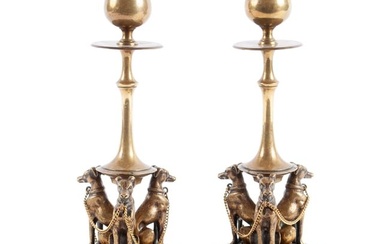PAIR OF VICTORIAN GREYHOUND CANDLE HOLDERS