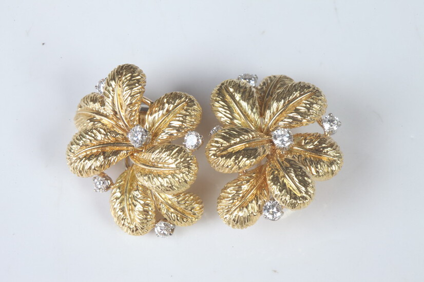 PAIR YELLOW GOLD AND DIAMOND LEAF CLUSTER EARRINGS. Figure 8...