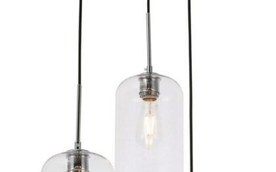 PENDANT CHANDELIER CHROME CLEAR GLASS SHADE DINING ROOM KITCHEN 3 LIGHT 16.3"