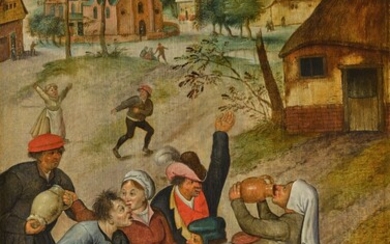 PIETER BRUEGHEL THE YOUNGER | A VILLAGE SCENE WITH PEASANTS CAROUSING