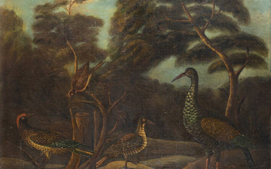 PITTORE ANONIMO<BR>Fine XVIII secolo<BR>"Paesaggio con quaglie e fagiano"