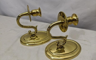 Pair 1989 Brass Wall Sconces Candle Holders