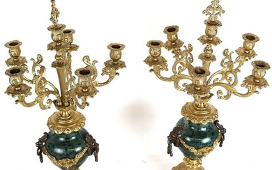 Pair Bronze and Marble Candelabra