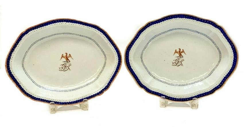 Pair Chinese Export Hand Painted Porcelain Trays