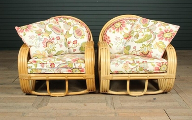 Pair Paul Frankl Style Rattan Armchairs