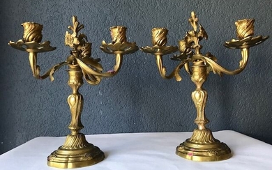 Pair bronze candlesticks - Bronze (gilt) - about 1880