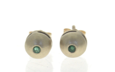 Pair of 14k Yellow Gold and Emerald Earrings.
