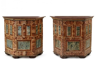 Pair of Antique Continental Paint Decorated Cabinets of Architectural Interest