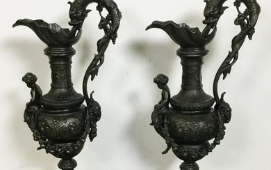 Pair of Bronze Ewers After Hippolyte Moreau