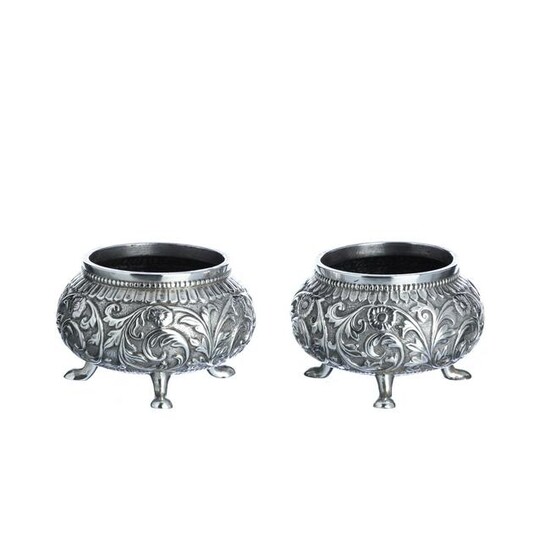 Pair of Burmese silver salt shakers