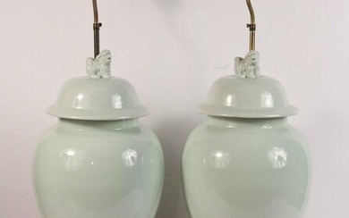 Pair of Chinese Celadon Porcelain Table Lamps
