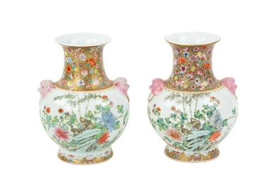 Pair of Chinese Hand-Painted Porcelain Vases