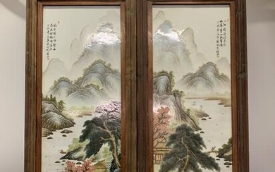 Pair of Chinese Plaque Famille Rose Landscape Painting