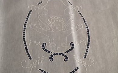 Pair of Curtains in pure linen with hand Carving Angels embroidery curtain 60x240cm - Linen - 21st century