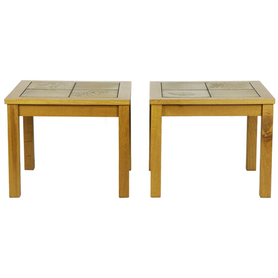 Pair of Danish Modern tile top side tables