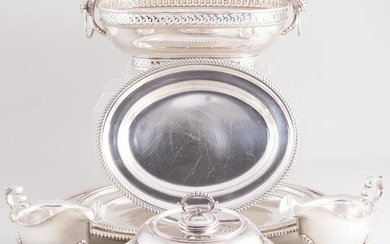 Pair of Ensko Silver Sauceboats and a Group of Silver Plate Serving Wares