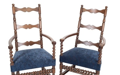 Pair of French Provincial Walnut Ladderback Armchairs