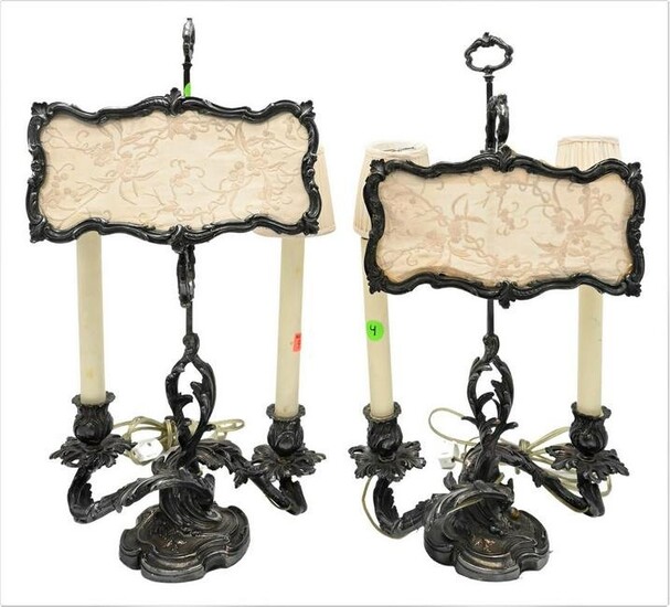 Pair of French Rococo Style Silver Plated Candelabras