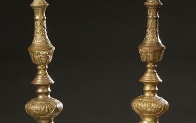 Pair of Gilt Bronze Candlesticks, late 19th c., with