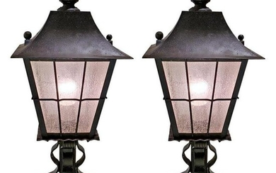 Pair of Italian Antique Iron and Glass Lanterns