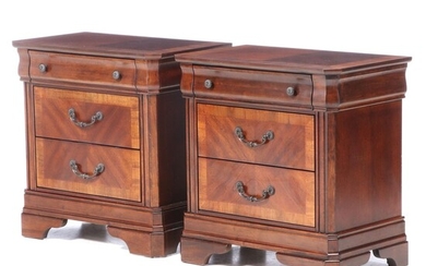 Pair of Liberty Furniture Bookmatched Veneer Bedside Chests