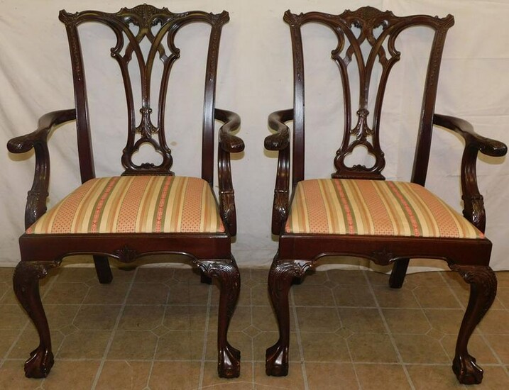 Pair of Mahogany Chippendale Arm Chairs