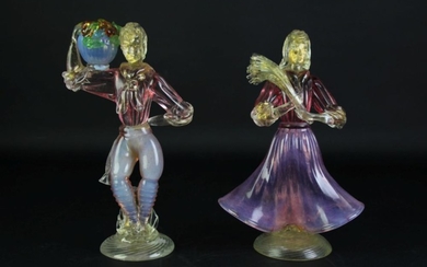 Pair of Murano Pink Figurines with gold speckles (H27cm)
