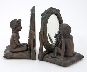 Pair of Patinated Figural and Mirrored Bronze Bookends
