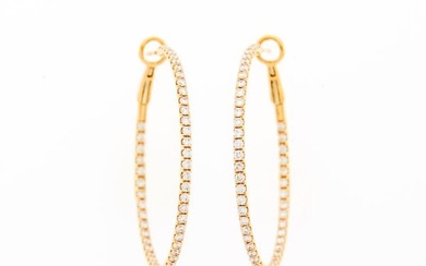 Pair of Rose Gold and Diamond Hoop Earrings
