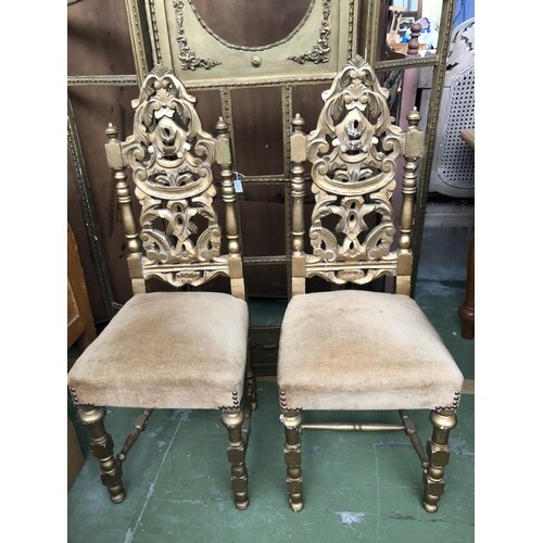 Pair of Vintage French Louis Style Occasional Chairs in Gold...