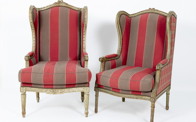 Pair of beautiful neoclassical flared armchairs with sculpted...