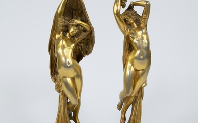 Pair of gilt bronze Italian sculptures 'Winter and spring' signed S. Marchi