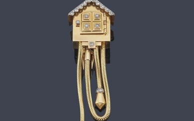 Paris Cuckoo Clock brooch-watch, UTI Paris No. 31063 in