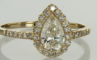 Pear shape Hallo Diamond with Gia - 18 kt. Yellow gold - Ring - 0.59 ct Diamond - Diamonds