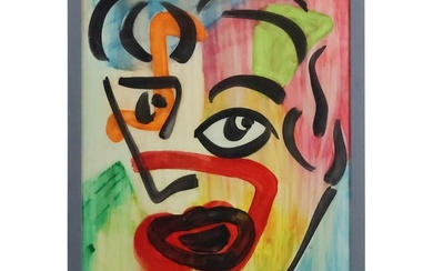 Peter Robert Keil, Original Painting on Board, Abstract Face, Certificate Authenticity on Verso