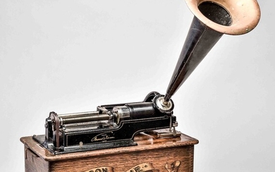 Phonographe original Edison, USA vers 1900, phonographe à cylindre, modèle "Standard", avec entonnoir original, en...