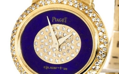 Piaget Vintage Diamond Lapis Lazuli 18K Yellow Gold Oval Quartz Watch
