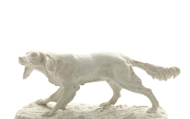 SOLD. Pierre-Jules Mene, after: A Royal Copenhagen biscuit porcelain figurine of an English Setter. Late 19th century. L. 26 cm. – Bruun Rasmussen Auctioneers of Fine Art