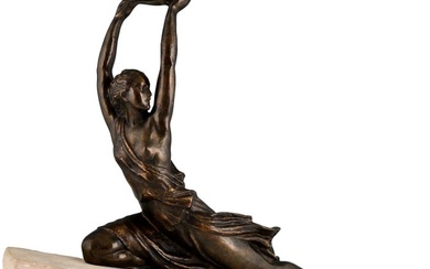 Pierre Le Faguays - Sculpture, Art Deco Atlete met palmblad - 49 cm - Bronze - 1930