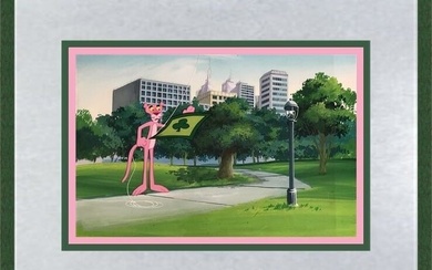 Pink Panther with Kite Original Hand Painted Animation Prod Cel Custom Framed