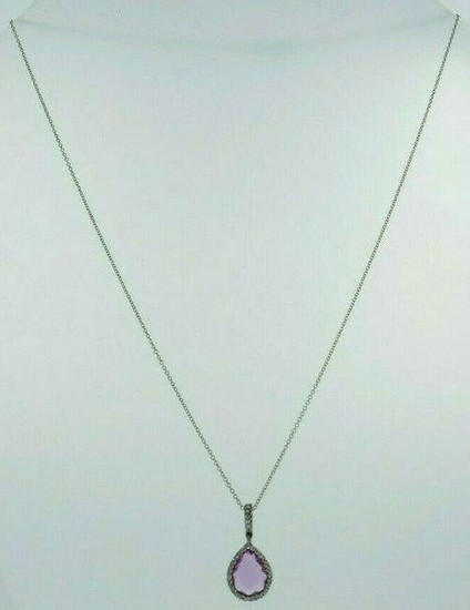 Pink Sapphire Diamond Pendant 14k White Gold Chain