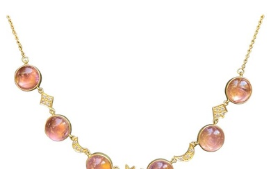 Pink Tourmaline, Diamond and 18kt Gold Necklace by Lauren Harper