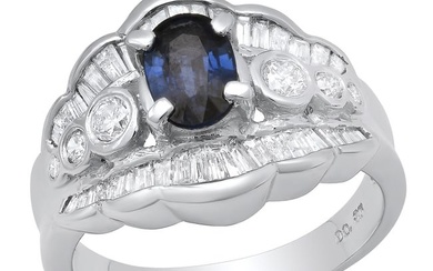 Platinum Setting with 0.80ct Sapphire and 0.85ct Diamond Ladies Ring