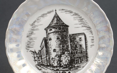 Porcelain plate "Riga" 20th century 30's. Latvia, Jessen Riga porcelain factory. Porcelain, painting. 13.5 cm