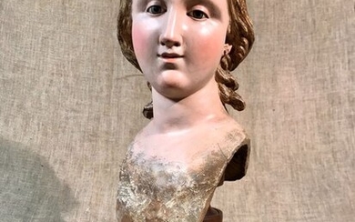 Possibly Giovanni Battista Polidoro - Bust, Sculpture, Face of a woman - Limewood, stucco, oil paints - 18th century