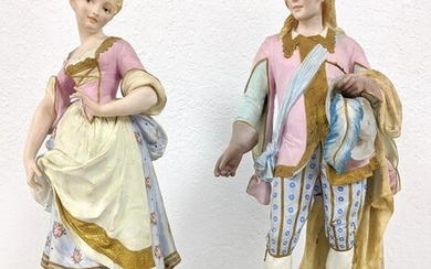 Pr Bisque Vintage Figural Sculptures. Male and female f