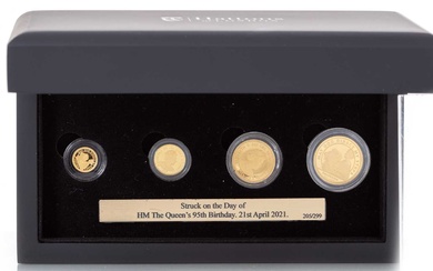 QUEEN'S 95TH BIRTHDAY 24 CARAT GOLD SOVEREIGN FOUR COIN SET DELUXE SET, 2021