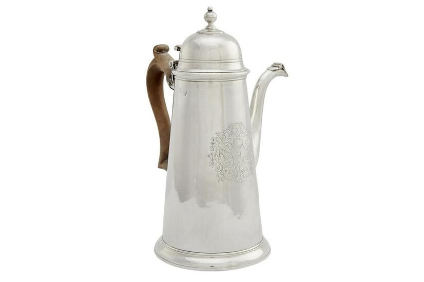 Queen Anne Britannia silver coffee pot, Fawdrey