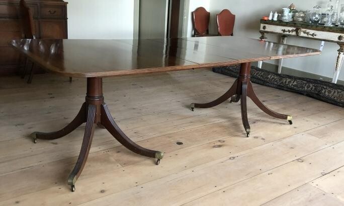 REGENCY STYLE MAHOGANY TWO PEDESTAL DINING TABLE